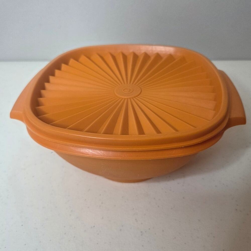 Vintage Tupperware Servalier 838-7 Harvest Orange Bowl with Lid Food Storage